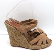 Christian Louboutin Delfin 120 Platform Espadrille Wedges Brown Ribbon Size 40