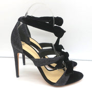 Alexandre Birman Mary Knot Sandals Black Glitter & Velvet Size 39 NEW