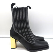 Proenza Schouler Gold Heel Chelsea Boots Black Leather Size 36.5 NEW