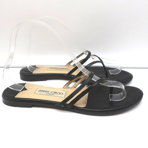 Jimmy Choo Flat Thong Slide Sandals Black Leather Size 38.5