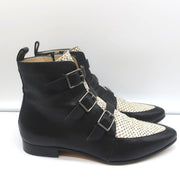 Jimmy Choo Ankle Boots Marlin Cream Snake Print & Black Leather Size 37