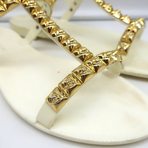 Stuart Weitzman Jelrose Studded Jelly Sandals Cream/Gold Size 7 Flat Slingback