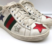 Gucci Ace Stars Low Top Sneakers White & Metallic Leather Size 36