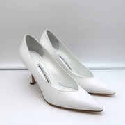 Manolo Blahnik Pumps Urgenzapla White Leather Size 36.5 Pointed Toe Heels