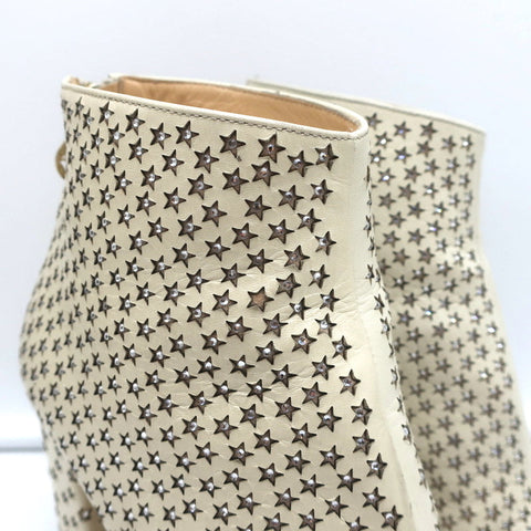 Charlotte Olympia Alba Star Ankle Boot Cream Crystal-Embellished Leather Size 38
