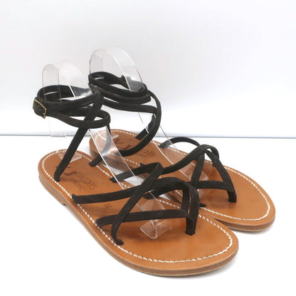 K.Jacques Zenobie Ankle Wrap Thong Sandals Dark Brown Suede Size 38
