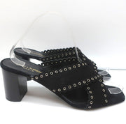 Saint Laurent Loulou Slide Sandals Black Eyelet-Trim Suede Size 39.5 High Heel