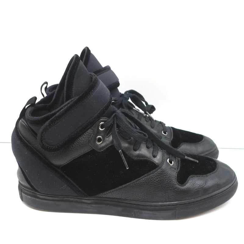 Balenciaga High Top Sneakers Black Leather & Velvet Size 40