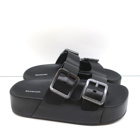 Balenciaga Mallorca Platform Slide Sandals Black Leather Size 37 NEW