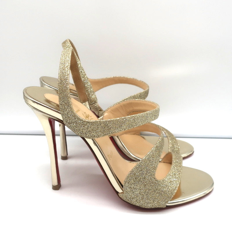 Christian Louboutin Vavazou Asymmetric Sandals Gold Glitter & Leather Size 38