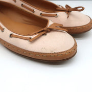 Laced Bow Ballet Flats Very Light Pink Canvas & Tan Leather Size 39.5