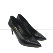 Saint Laurent Paris 80 Pumps Black Patent Leather Size 37.5 Pointed Toe Heels