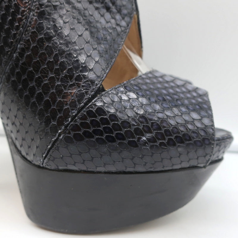 Fendi Platform Peep Toe Sandals Black Snakeskin Size 38.5 Slingback Heels