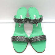 Manolo Blahnik Muluca Double-Band Slide Sandals Mint Snakeskin Size 38.5