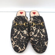 Gucci Princetown Horsebit Loafer Mules Black Lace Size 39