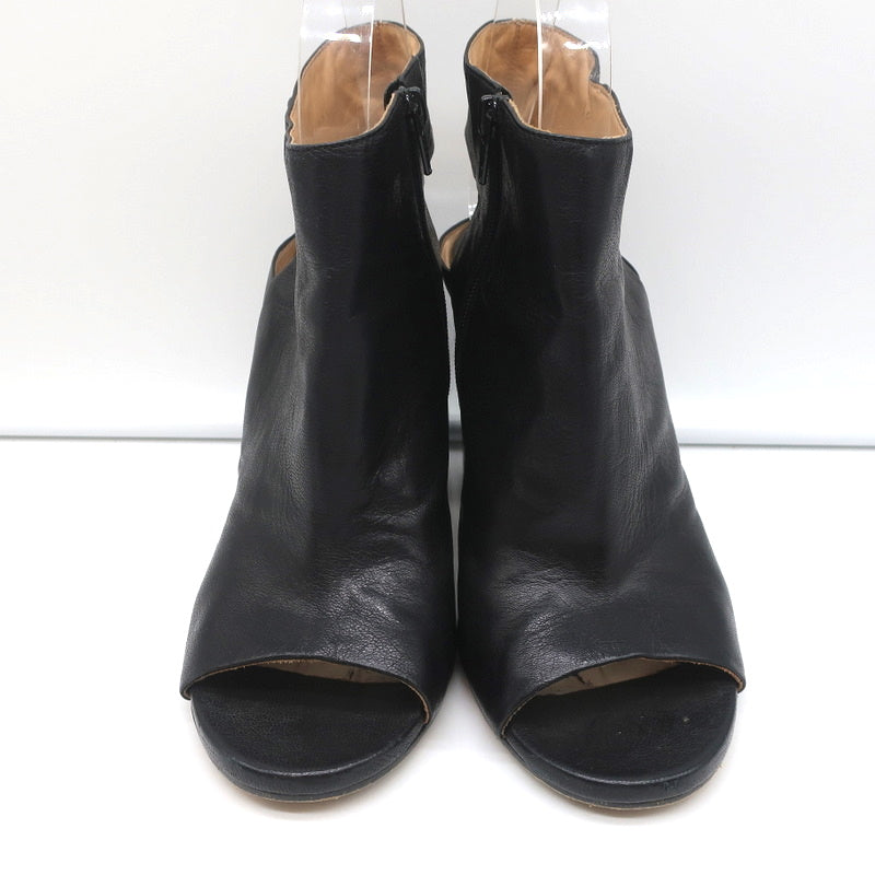 Maison Margiela Open Toe Booties Black Leather Size 37.5 Round Heel Slingback