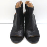 Maison Margiela Open Toe Booties Black Leather Size 37.5 Round Heel Slingback