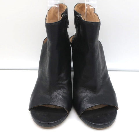 Maison Margiela Open Toe Booties Black Leather Size 37.5 Round Heel Slingback