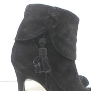 Manolo Blahnik Tassel Ankle Boots Black Suede Size 37 High Heel Booties