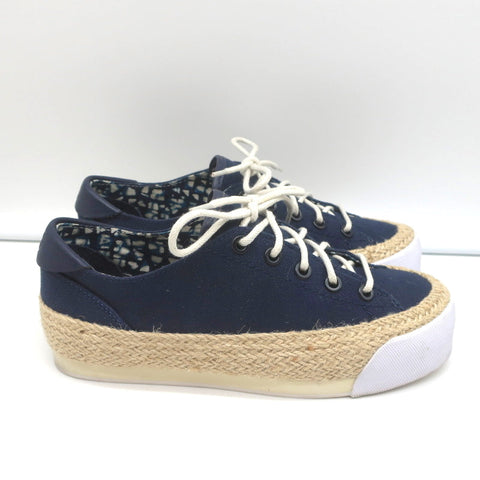Tory Burch Platform Espadrille Sneakers Navy Canvas Size 5