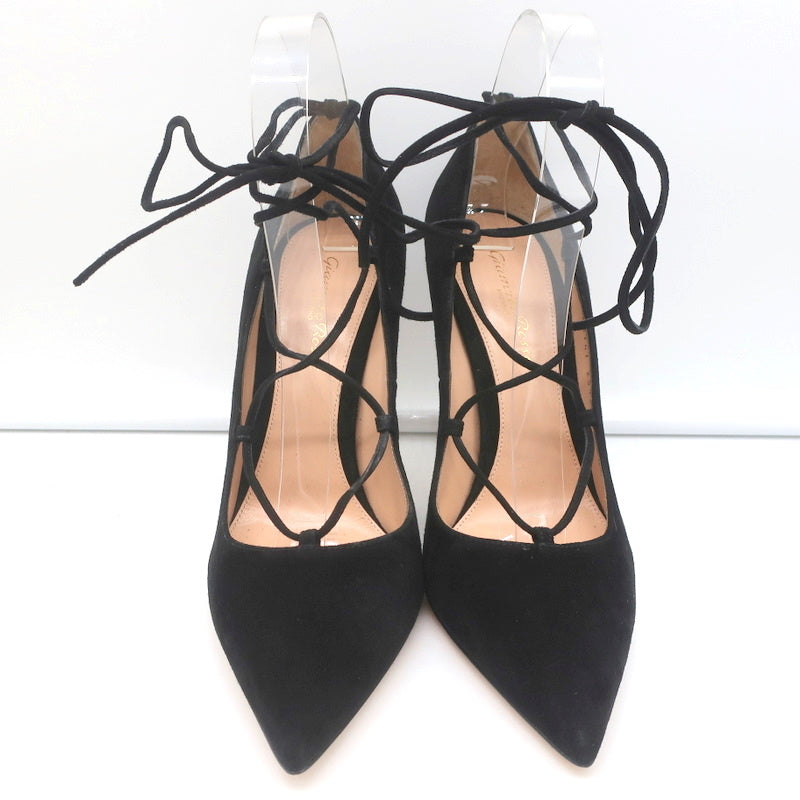 Gianvito Rossi Femi Lace-Up Pumps Black Suede Size 39 Pointed Toe Heels
