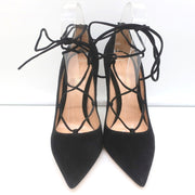 Gianvito Rossi Femi Lace-Up Pumps Black Suede Size 39 Pointed Toe Heels