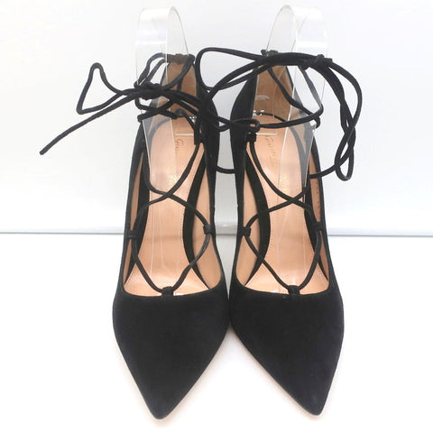 Gianvito Rossi Femi Lace-Up Pumps Black Suede Size 39 Pointed Toe Heels