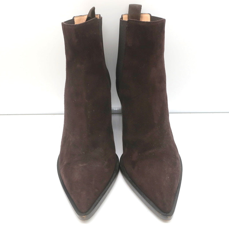 Gianvito Rossi Romney Chelsea Boots Dark Brown Suede Size 38.5 Pointed Toe