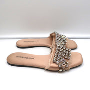 Anna Baiguera Crystal Fringe Slide Sandals Peach Satin Size 38 Flat Mules