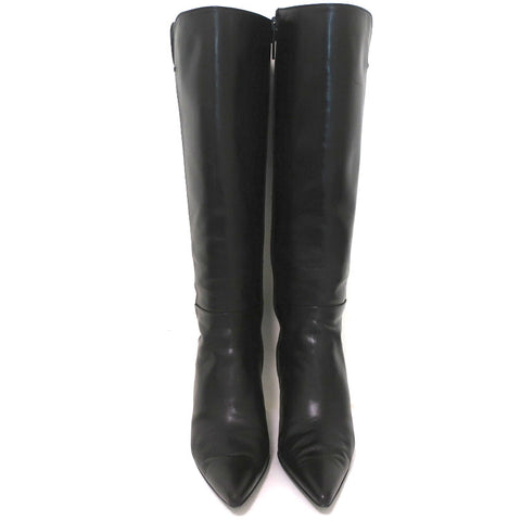 Stuart Weitzman Bonjour Knee High Boots Black Leather Size 6 Pointed Toe Heel