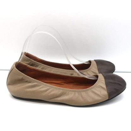 Lanvin Cap Toe Ballet Flats Taupe/Brown Two-Tone Leather Size 38.5