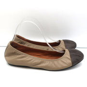 Lanvin Cap Toe Ballet Flats Taupe/Brown Two-Tone Leather Size 38.5