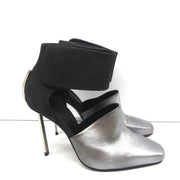 Vic Matie Metal Heel Pumps Black Nubuck & Silver Metallic Leather Size 37.5