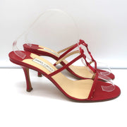 Jimmy Choo Ring Slide Sandals Red Leather Size 41 Open Toe Heels
