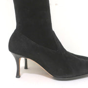 Manolo Blahnik Pascalare Knee High Boots Black Stretch Suede Size 37.5