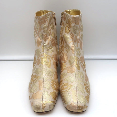 Dolce & Gabbana Ankle Boots Gold Metallic Brocade Size 39 Low Heel Booties NEW