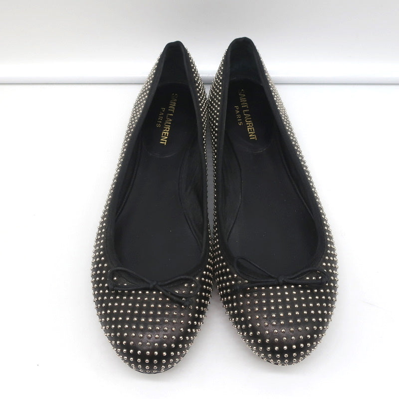 Saint Laurent Dance Ballet Flats Black Studded Leather Size 37.5