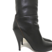 Hermes Knee High Boots Brown-Trimmed Black Leather Size 36 High Heel