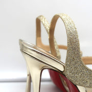 Christian Louboutin Vavazou Asymmetric Sandals Gold Glitter & Leather Size 38