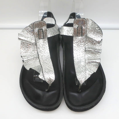 Isabel Marant Leakey Ruffle Sandals Silver Metallic Leather Size 41