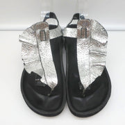 Isabel Marant Leakey Ruffle Sandals Silver Metallic Leather Size 41