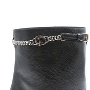 Christian Dior CD Chain Embellished Ankle Boots Black Leather Size 36 High Heel