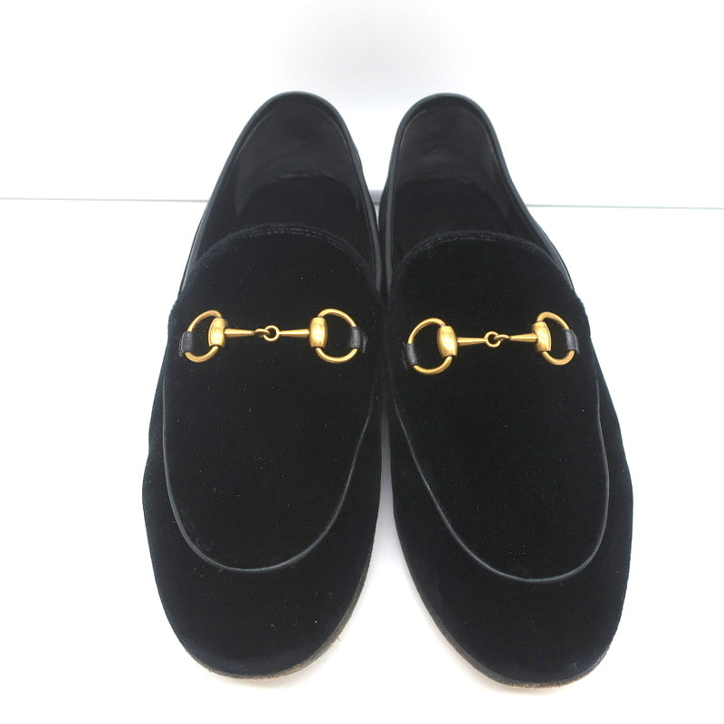 Gucci Jordaan Horsebit Loafers Black Velvet Size 37.5