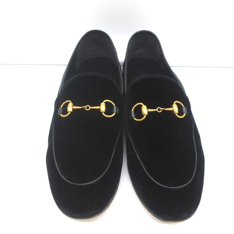 Gucci Jordaan Horsebit Loafers Black Velvet Size 37.5