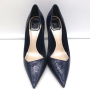 Christian Dior Songe Pumps Navy Cracked Leather Size 37 Pointed Toe Heels