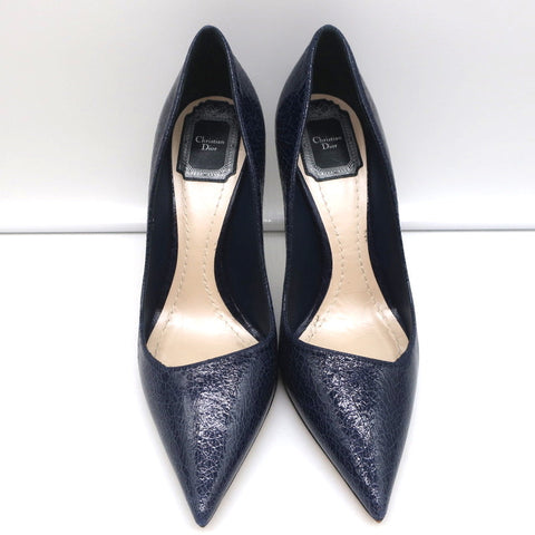 Christian Dior Songe Pumps Navy Cracked Leather Size 37 Pointed Toe Heels