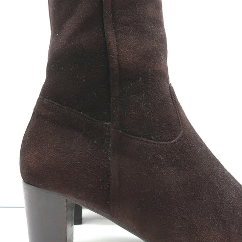 Loro Piana Mid-Heel Ankle Boots Dark Brown Leather-Trim Suede Size 37.5