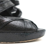 Louis Vuitton Ball Whip Crisscross Pumps Black Leather Size 35.5 Open Toe Heels
