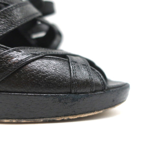 Louis Vuitton Ball Whip Crisscross Pumps Black Leather Size 35.5 Open Toe Heels