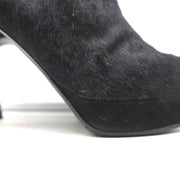 Yves Saint Laurent Platform Booties Navy/Black Leopard Print Pony Hair Size 38